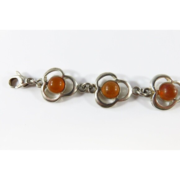 7 3/4" Modernist Sterling Silver Amber Cabochon Bracelet Lobster Clasp - Picture 4 of 12